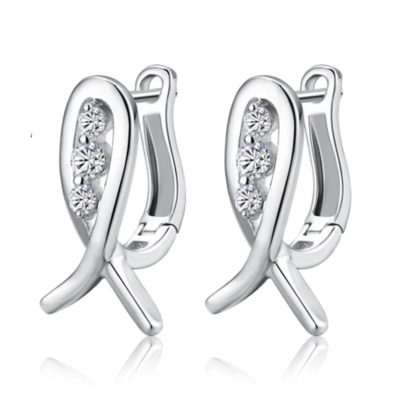 

Серьги из стерлингового серебра 925 пробы, U-образные серьги с рыбками и цирконами, женские модные простые ювелирные изделия на день рождения, свадьбу, годовщину, подарок