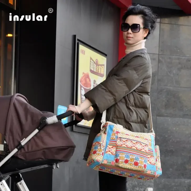 INSULAR Multicolored Baby Diaper Bag Large-capacity Fashionable Mother Maternity Bag Baby Stroller Nappy Bag Nursing Mother Bags