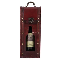 Vintage Single Red Wine Storage Box Portable Wooden Wine Package Gift Boxes W/ Handle