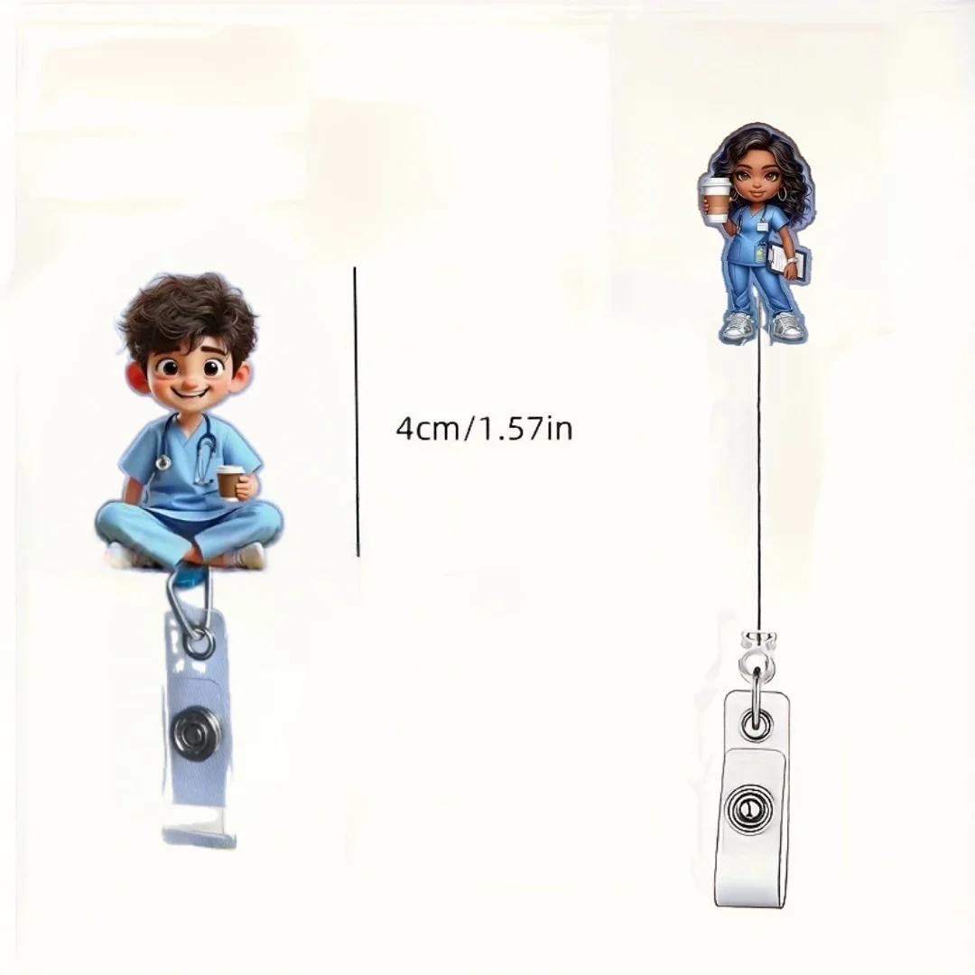 Retractable Id Badge Holder Scratch-Resistant Cartoon Nurse Badge Reel 2d Flat Acrylic Badge Holder Vibrant Uv Printed