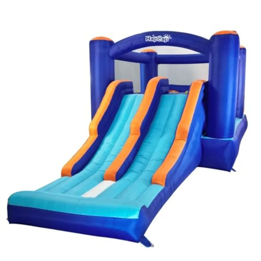 Casa gonfiabile per corsi di ostacoli per 2 diapositive da corsa, tunnel dell'area di salto e pareti da arrampicata con ventilatore per interni o esterni