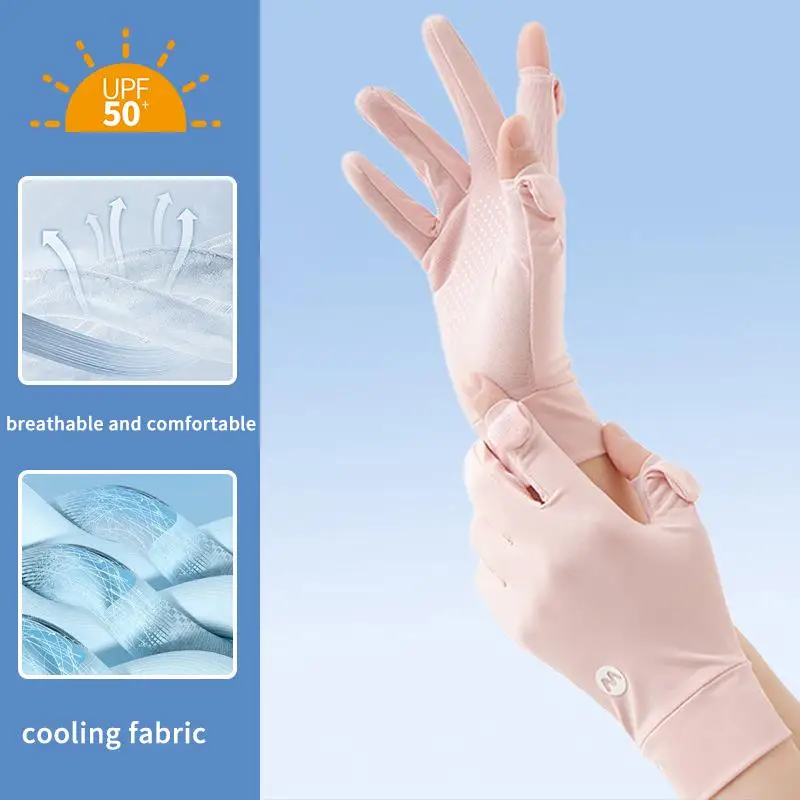 Women’s Summer Ice Silk Sunscreen Gloves 1 Pair Soft UV Protection Gloves for Driving Riding and HikingGood Quality