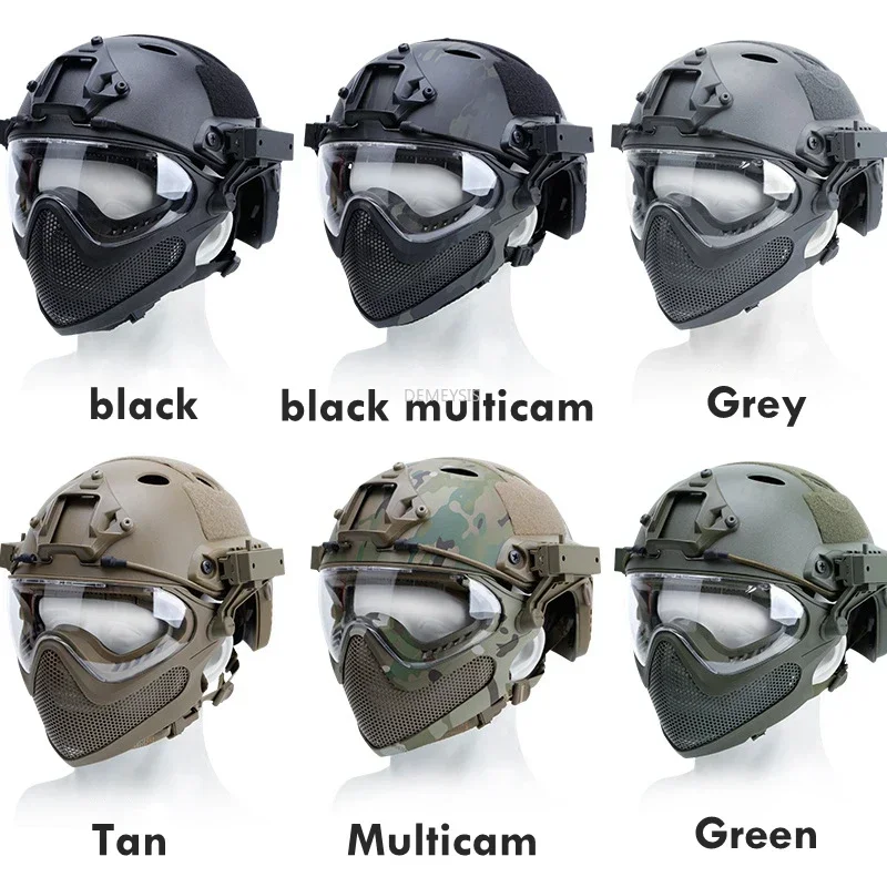 Tactical Full Covered Helmet with Removable Mask Paintball Protective Equipment Cs Game Shooting Combat Training Helmets