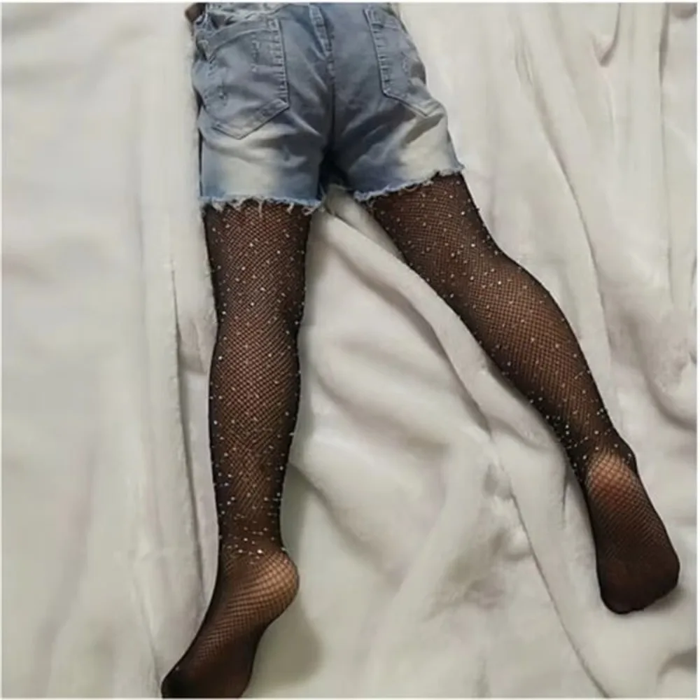 Kind Fischnetz Strass Dehnbar Eng Performance Kostüm Fischnetz Legging Prinzessin Baby Mädchen Glänzende Diamanten Mesh Strumpfhosen – Detail 4