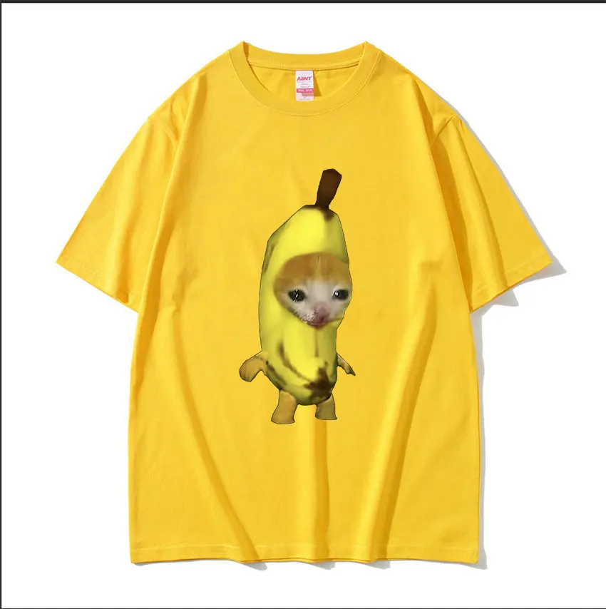 Funny Cute Banana Cat Happy Bananacat Meme Graphic Women T-shirt Shirt Summer Casual Short Sleeve T-shirt Unisex Oversized Tees