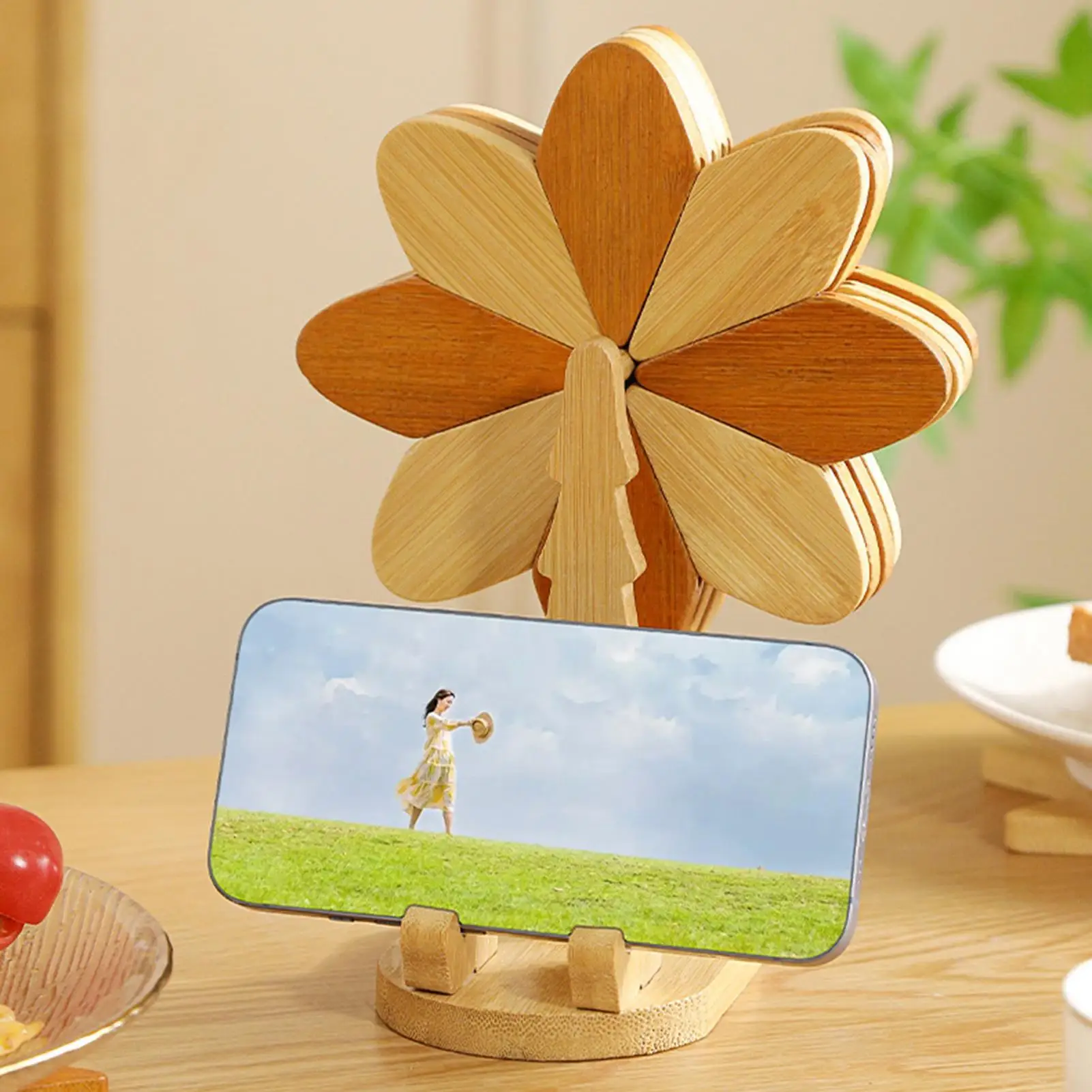 

Trivets for Hot Dishes with Phone Stand Heat Resistant Coasters Windmill Hot Dishes Trivet Set for Pot Pan Bowl Plate Kitchen