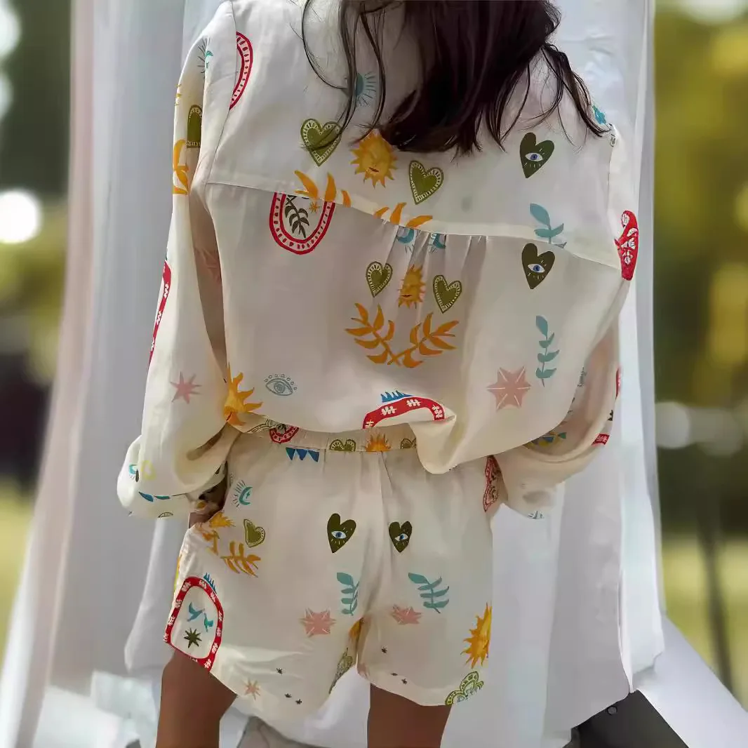 

Ele Vne Printed Button up Dr with Flared Sves Long Sve Summer Commute Sle Faion Ladies' Knitwear