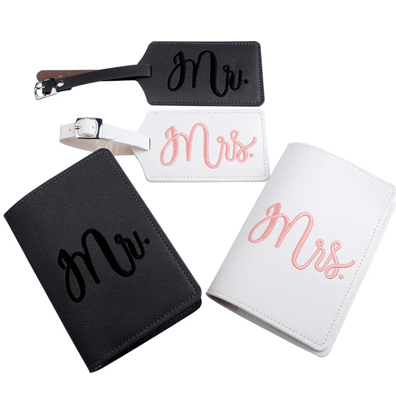 Mr And Mrs Luggage Tag 2 Piece Bridal Luggage Tag + 2 Passport Covers-Mrs Honeymoon Women's Leather Travel Luggage Tag Passport