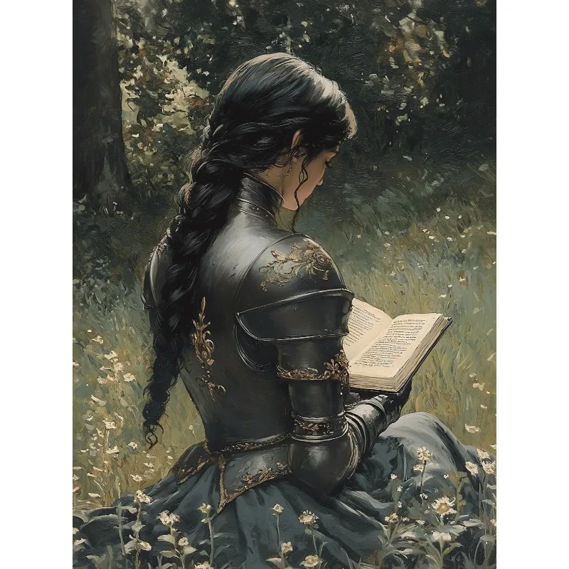 Vintage Dark Academia Medieval Knight in Wildflower Meadow Fantasy Sword Poster Canvas Painting Wall Art Pictures Home Decor
