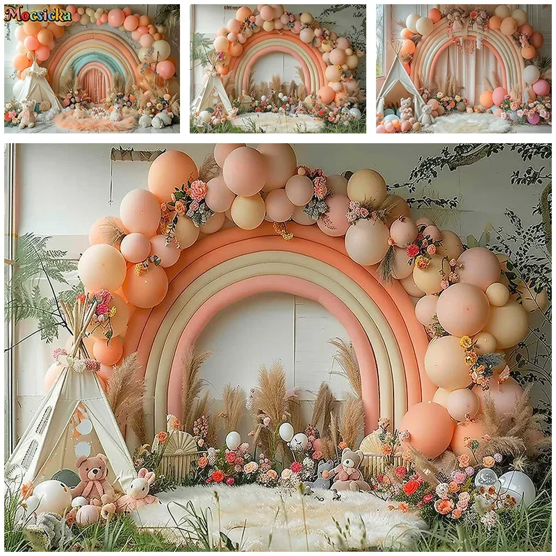 Mocsicka عرض الطفل التصوير خلفية لطيف الاطفال حفلة عيد ميلاد سعيد بالون خلفية كعكة سحق صور راية استوديو الدعائم #1