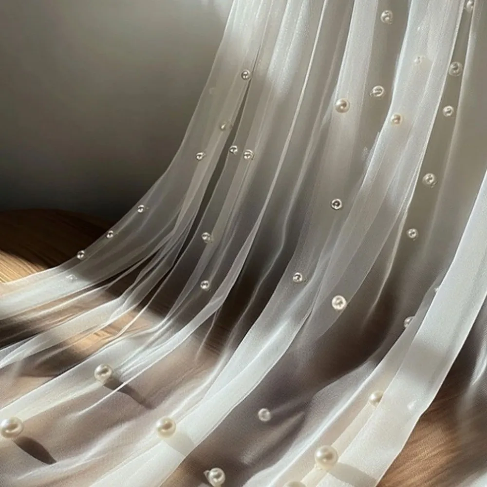 0,75*3M Tischflagge Perlen-Tüll Halbtransparenter Perlen-Chiffon Gaze-Netz Durchsichtige Vorhänge Tischläufer Tischdekoration