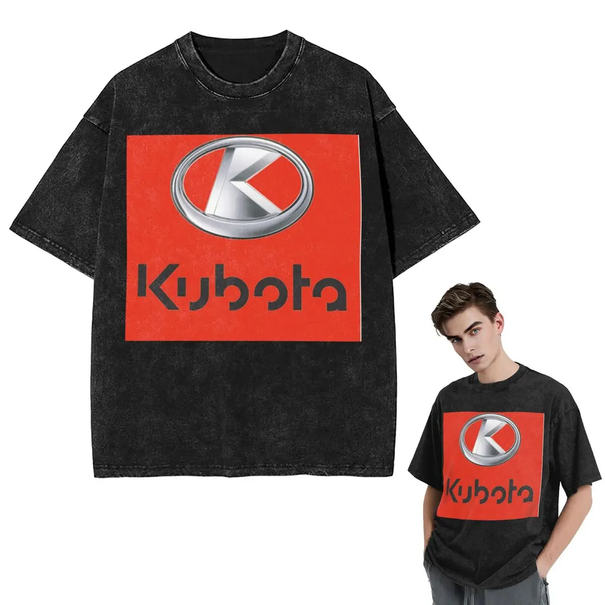 Streetwear T-Shirts Kubota Tractor Washed T Shirt Short Sleeve Hip Hop T-Shirt Tops Tees for Men Women