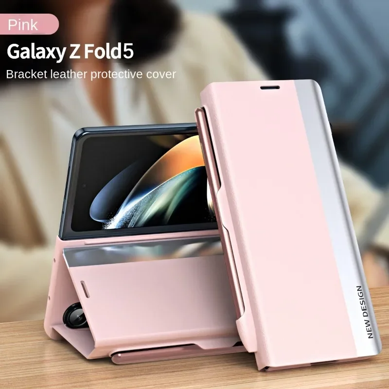 Electroplating Holder Pen Slot Tape Phone Case for Samsung Galaxy Z Fold 6 5 4 Fold5 Fold4 Fold6 5G Magnetic Flip Leather Cover