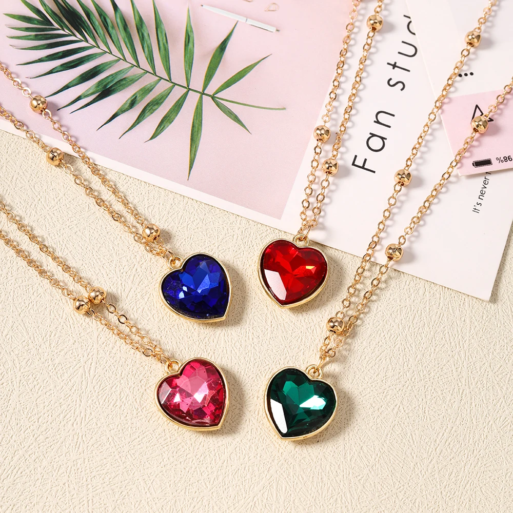 Aihua Koreanische Mode Bunte Kristall-Herz-Halskette Goldfarbene Kette Halskette für Frauen Hochzeit Ästhetischer Schmuck Geschenke – Detail 1