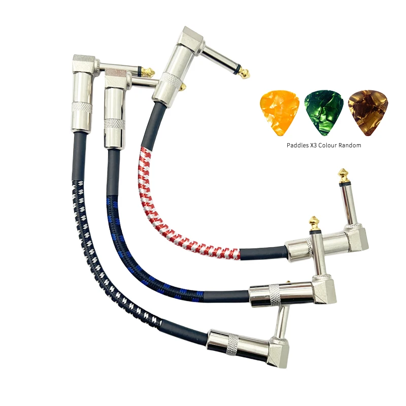 Guitar Effects Pedal Patch Cables 3pcs 1/4 inch Colour Braided Guitar Effects Pedal Instrument Cables