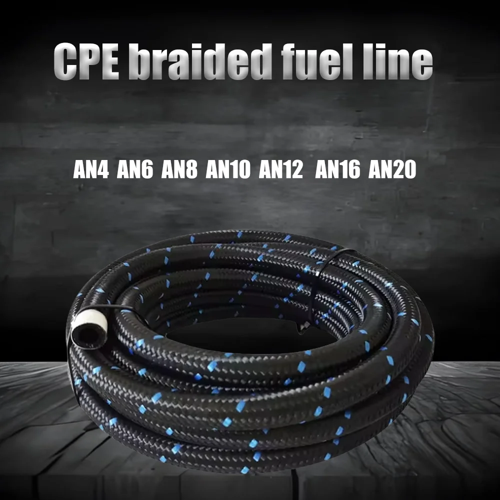 1M Nylon woven fuel hose Oil Gas Cooler Hose  Stainless Steel Braided Inside CPE Rubber The model has AN4/6/8/10/12/16/20