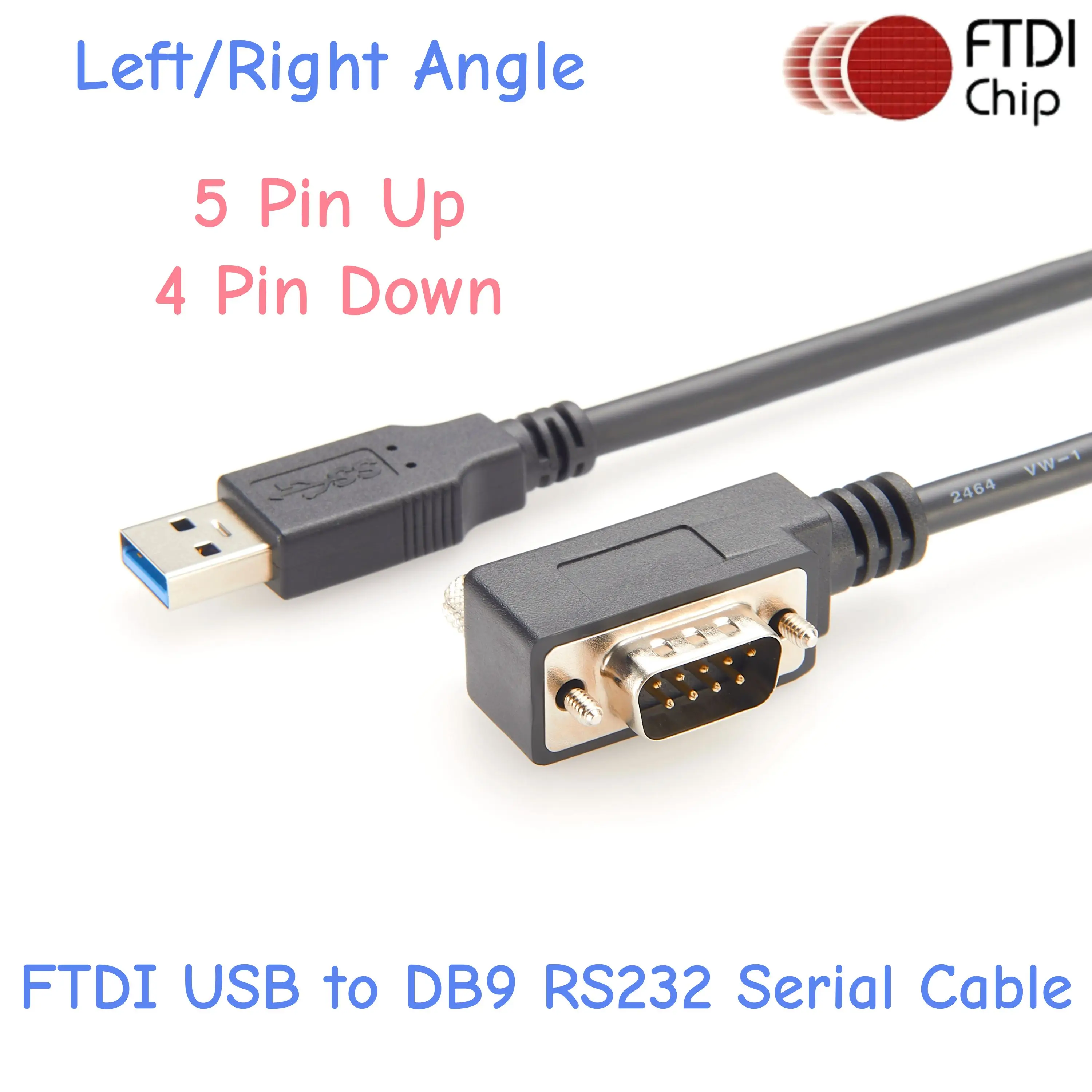 Left Angled FTDI USB to DB9 RS232 Serial Cable with FT232RNL Chip 90 Degree DB9 RS232 9 Pin Serial Adapter Cable for Windows Mac