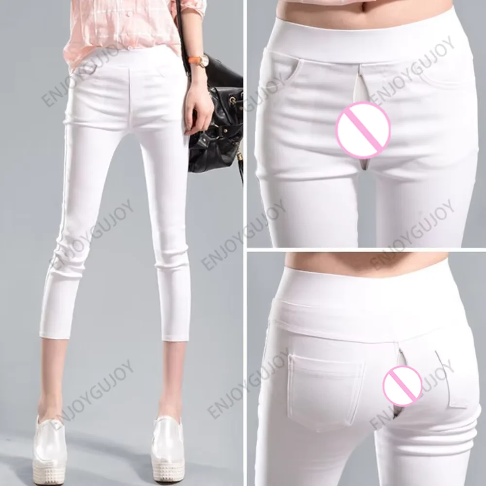 Invisible Open-crotch Leggings for Women, Outdoor Sex Leggings, Outside Wear, Pencil Pants, High-waisted, Slim-Fit, High Elastic
