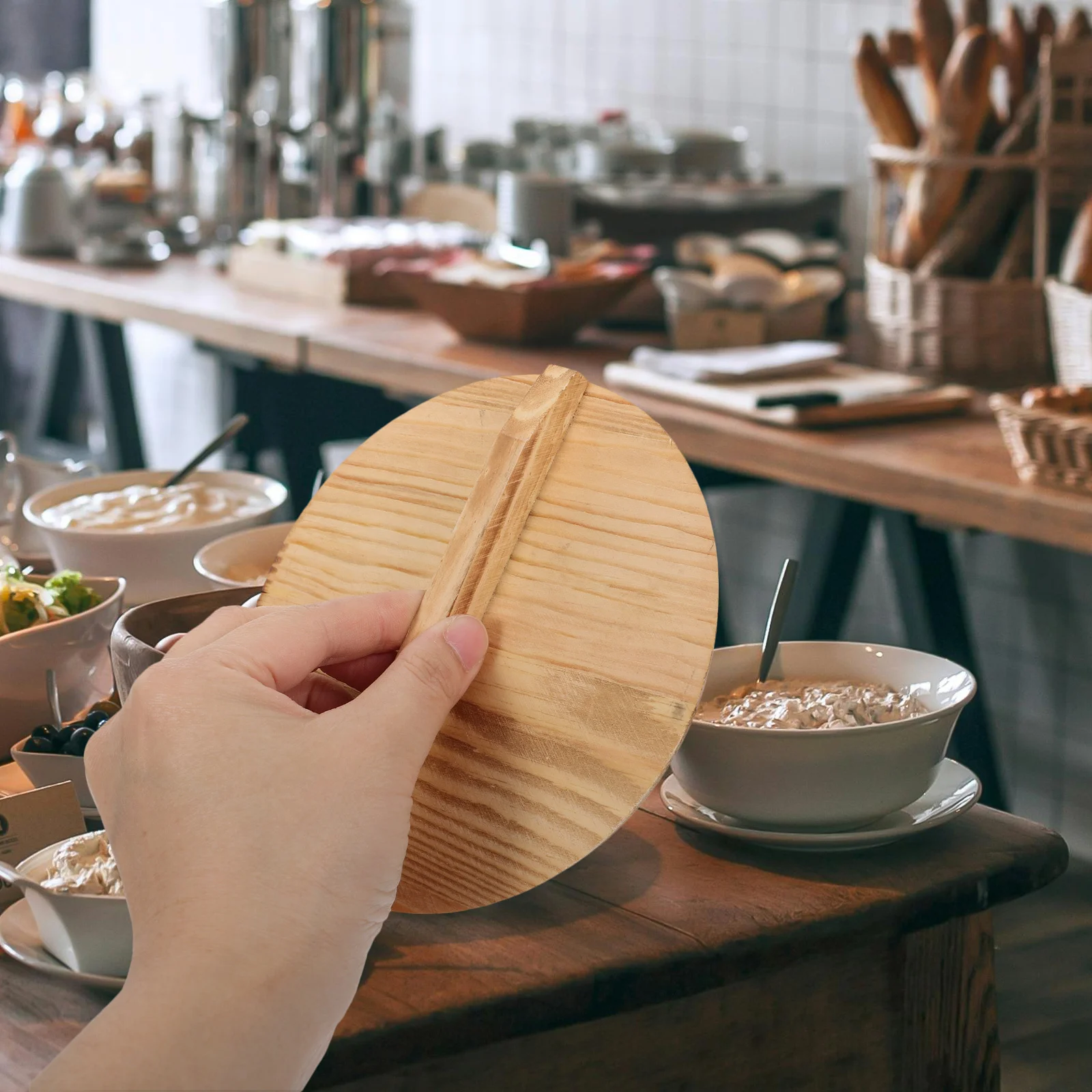 

1 шт., деревянная крышка для маленькой кастрюли, 14 см, крышка вока из натурального дерева, защита от брызг, удержание пара для кухни, инструмент для приготовления пищи, домашнее использование