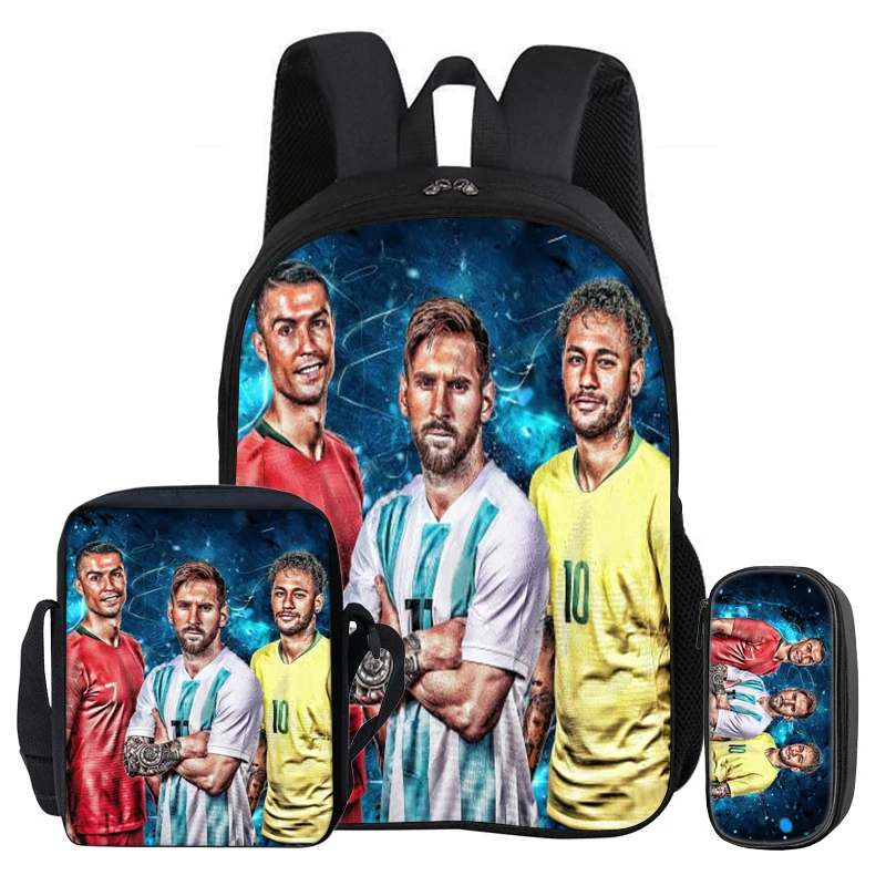Kids 3Pcs Set Backpack Football Star Rucksack Best Gift Student School Shoulder Bag Pencil Bags M-Messis Bookbag