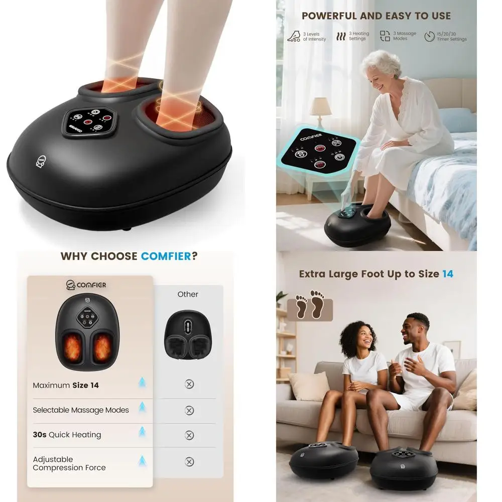 

Heated Shiatsu Electric Foot Massager for Neuropathy Relief, Compression, Plantar Fasciitis, Fits Feet Up to Size 14