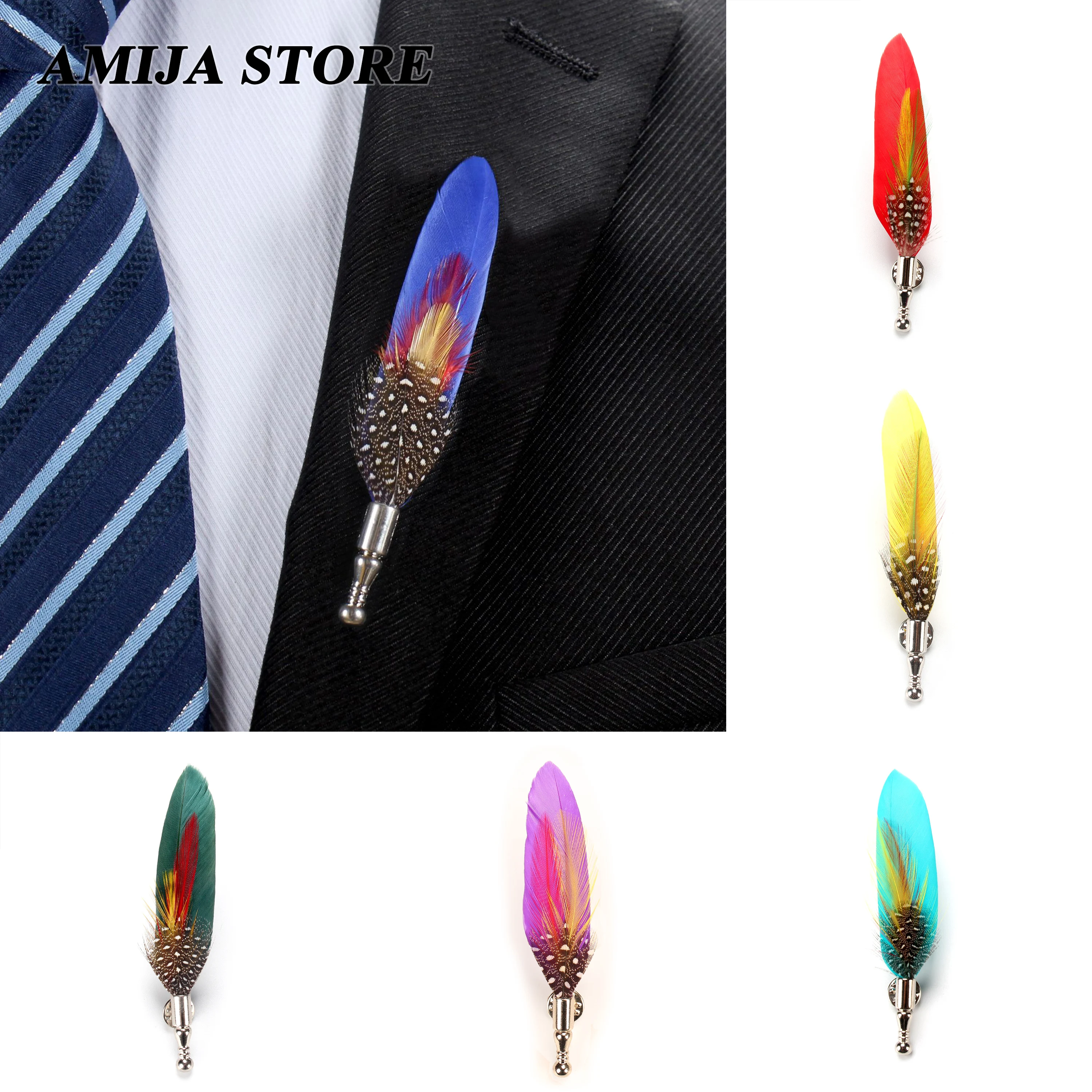 1 Pcs Fashion Feather Brooch Lapel Pin Designer Handmade Men Women Wedding Party Stage Feather Brooches Dress Suit Accessory Gif