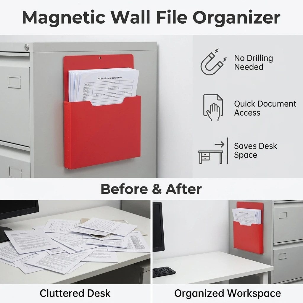 Magnetic File Organizer Space-Saving A4 Document Holder for Office Classroom Study Room Metal Surface Storage Box Durable