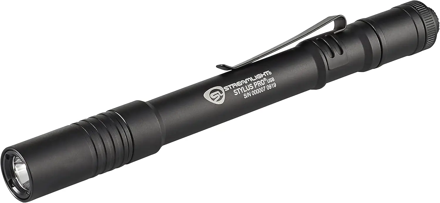 

Stylus Pro USB 350-Lumen Rechargeable Penlight with 120V AC Cord, Nylon Holster, Black