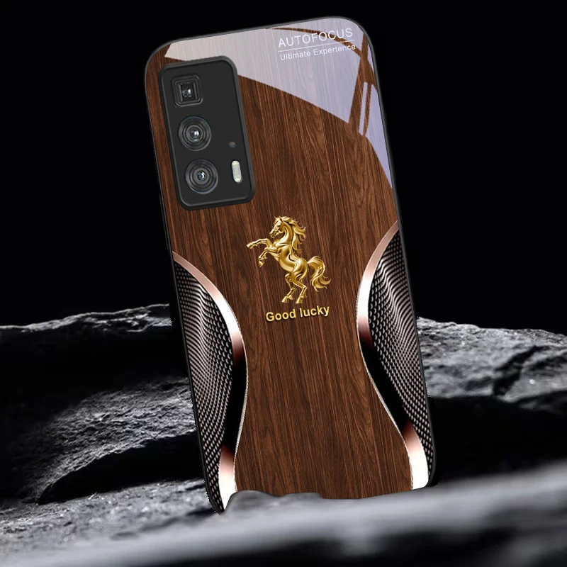 Golden Steed Fortune Black Glass Phone Case For Motorola Moto Edge 20 Lite 30 Pro 40 Neo 50 Ultra X30 Pro G14 G75 G84 G85 Cover view 5