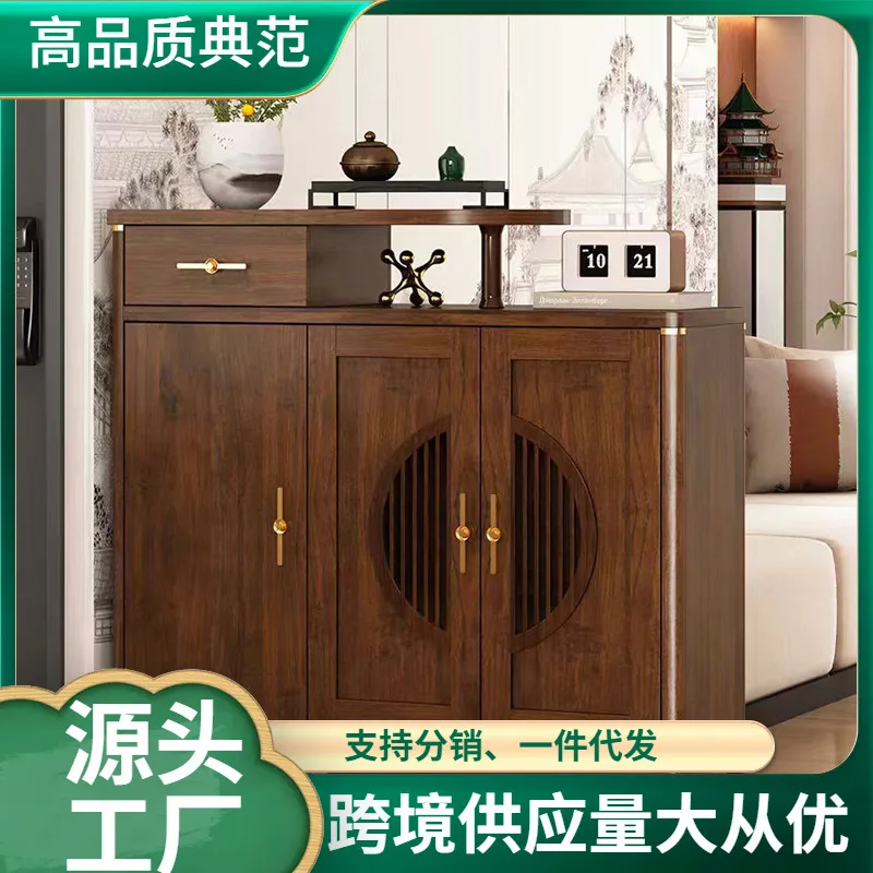 Enter the door, shoe cabinet, door, living room double-sided partition cabinet, new Chinese solid wood frame, entrance cabinet