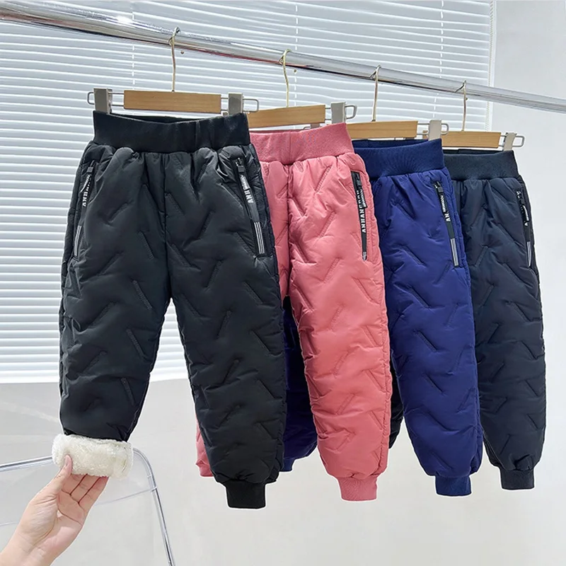 

Winter Kids Boys Girls Thickened Trousers Warm Plush Fleece Pants Children's Sweatpants Comfortable Pants