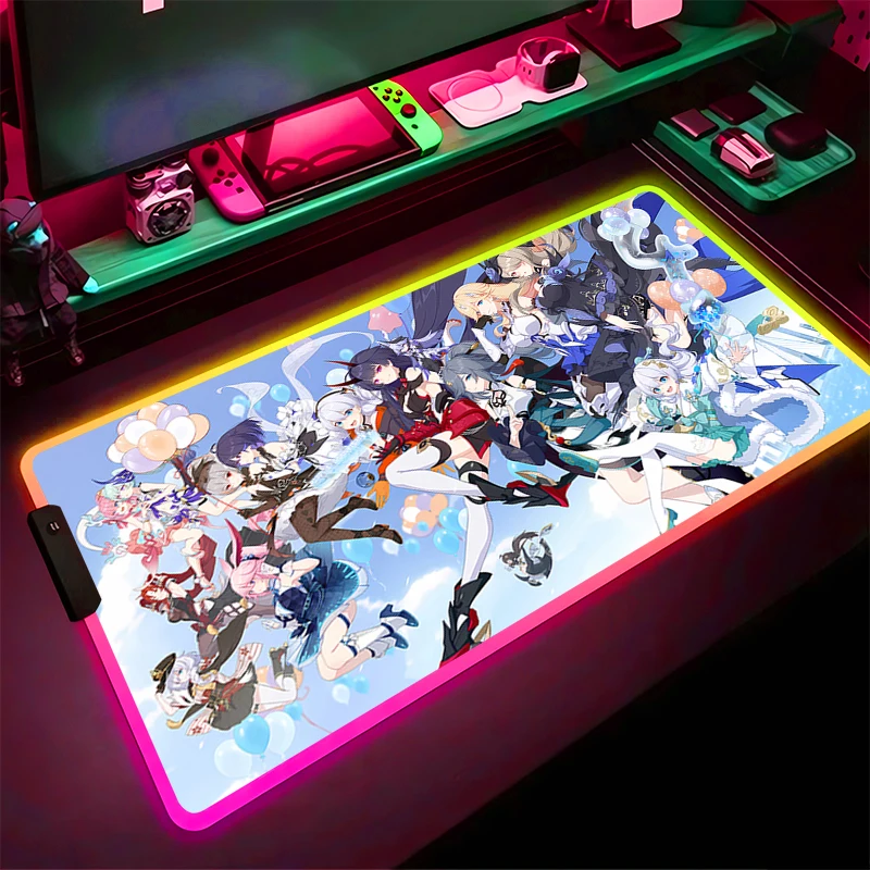 

RGB Mouse Pad Non-Slip Rubber Edge locking mousepads Game play mats notebook computer Honkai Impact 3 tide Mousepad Home Decor