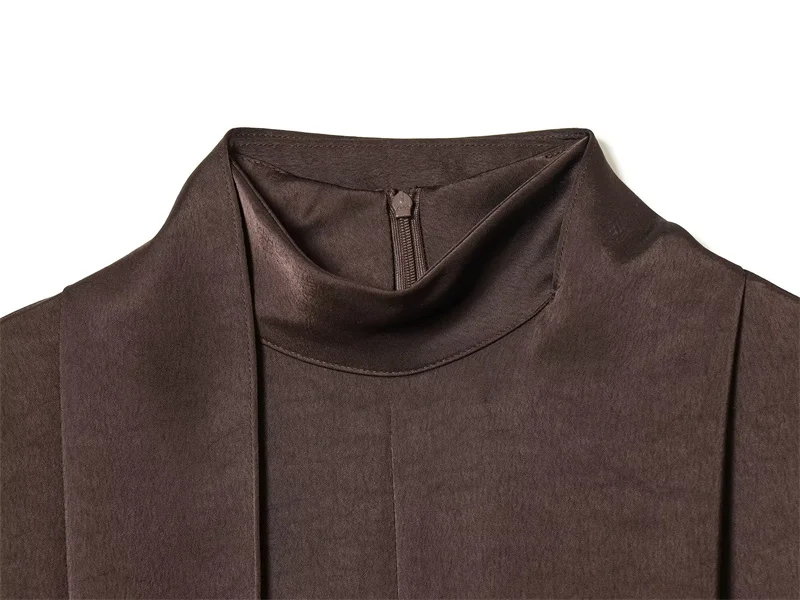 Nouvelle robe vintage en satin à col montant et ruban pour femme, style urbain, collection 2026