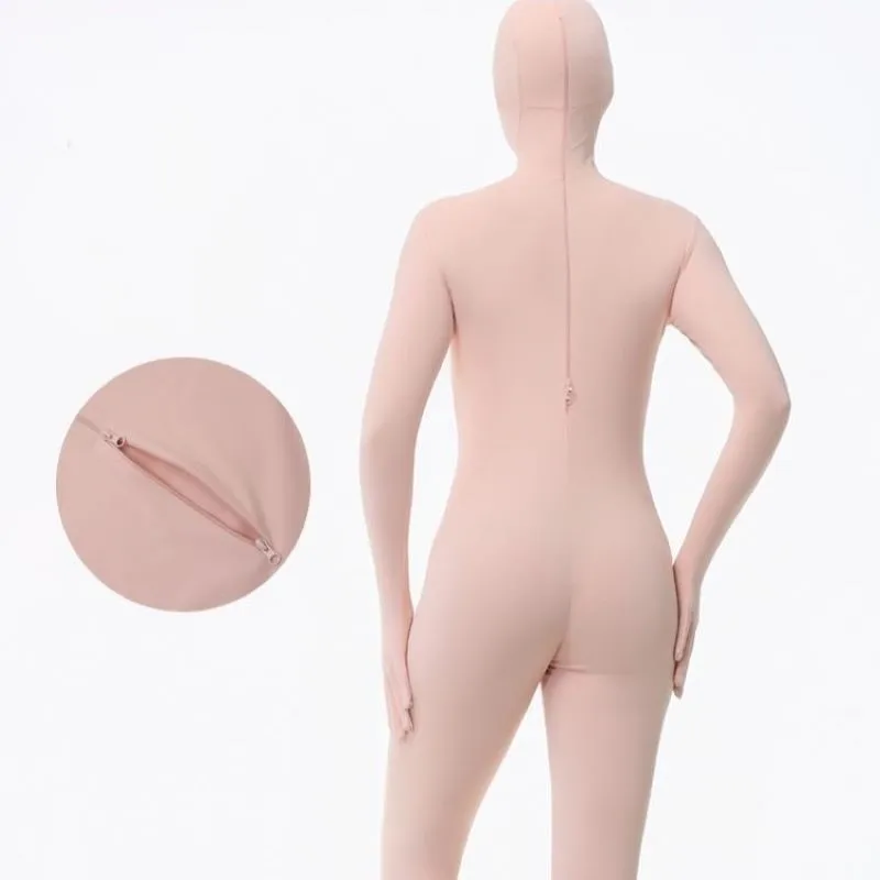 Kigurumi Bodysuit Invisible Zipper Smooth High Stretch Footed Full Body Zentai Cosplay Built-in Chest Padding Jumpsuit Plus Size