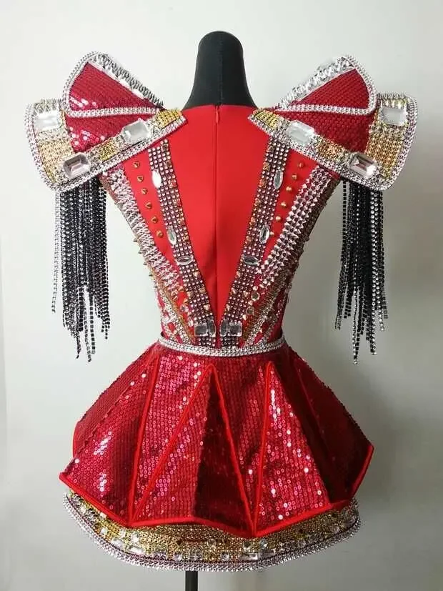 Traje de escenario de bailarina de club nocturno, traje de cantante de fiesta, armadura de niña, cristales, piedras, body