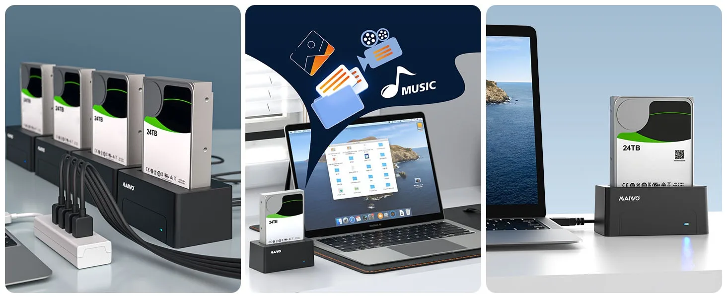 MAIWO SAS Festplatten-Dockingstation für 2,5/3,5 Zoll HDD SSD-Festplattengehäuse SATA auf USB 3.0 HDD-Dockingstation mit 12 V Netzteil – Detail 6