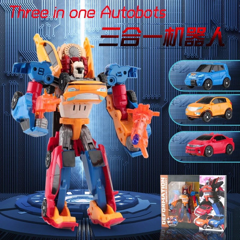 3-in-1 Car Combiner Robot Transforming Action Figures Set Deformable Vehicle Mecha Toy for Kids and Collectors