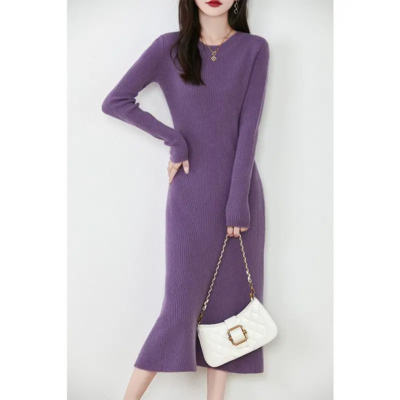 

Women's Jumper Slim Elegant Basic Wear Sweater Dress Spring Autumn Woolen Tops Basic Wear Long Sleeve Pullover Female Dresses
