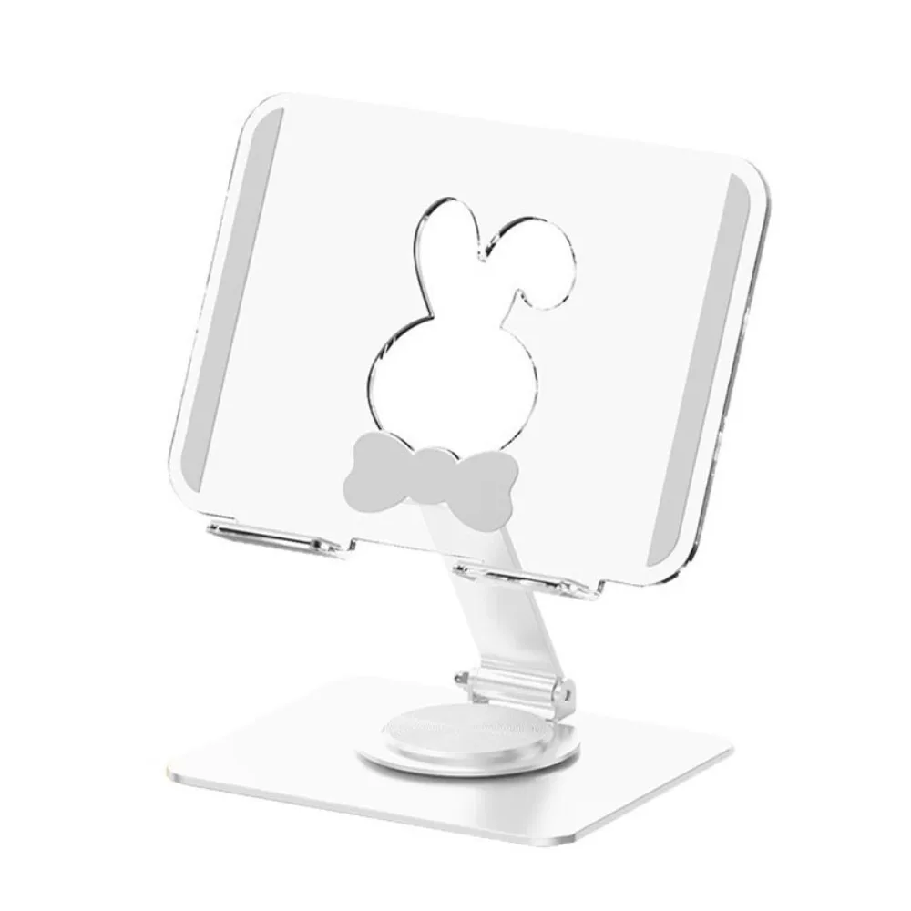 Rotatable Foldable Tablet Stand Hollow Rabbit Aryclic Panel Tablet Foldable Holder Metal Frame Transparent Tablet Phone Bracket