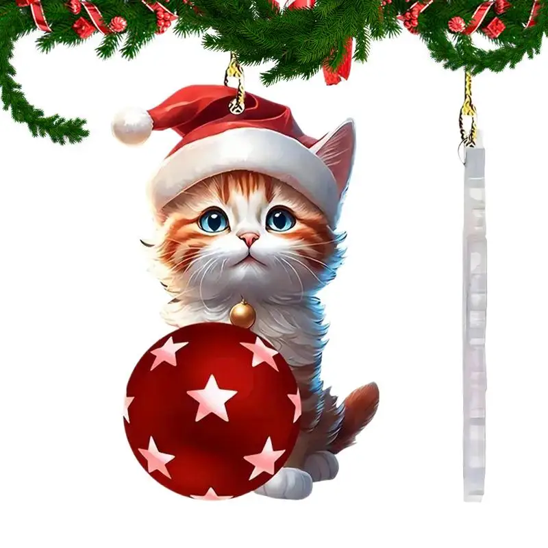 Car Pendant Christmas Cute Cat Car Acrylic Pendant 2D Flat Car Charm Christmas Car Pendant For Family Gatherings Or