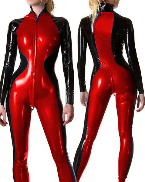 

Latex 100% Rubber Bodysuit Red with Black Sexy Tights 0.4mm S~XXL