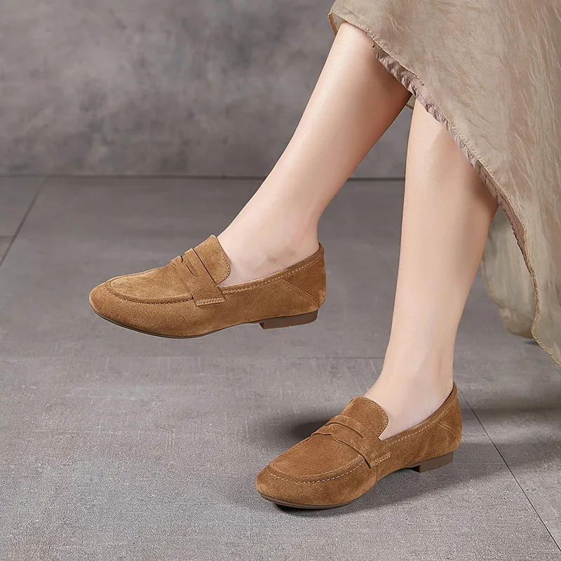 جلد طبيعي المرأة حذا فردي للسيدات لينة سوليد ركاب شقة سوليد المتسكعون دواسة واحدة جلد البقر الجدة الانزلاق على الشقق #2