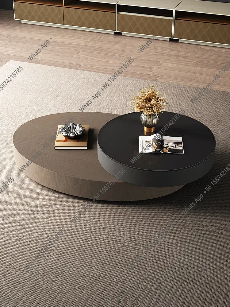 Italian minimalist oval rotating coffee table modern simple light luxury glass new home living room table