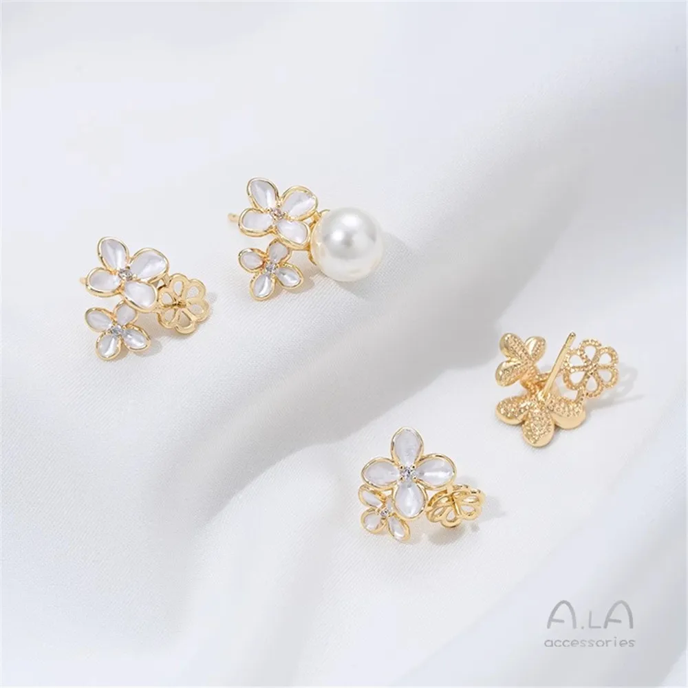 R601 14K Gold-plated Oil-dripping Large Flower-sized Ear Studs Diy Earrings Material, Pearl Adhesive, Empty Tray Accessories