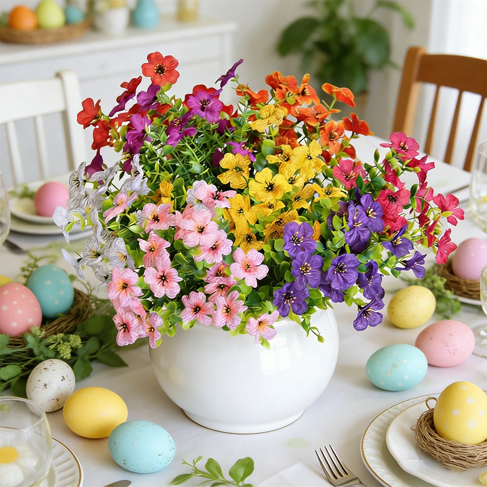 8 Stück künstliche Blumen, gemischte Farben, künstliche Blumen, Kunststoff, Frühlingsblumen, Kunstpflanzen für Veranda, Fenster, Ostern, Heimdekoration im Freien – Detail 3