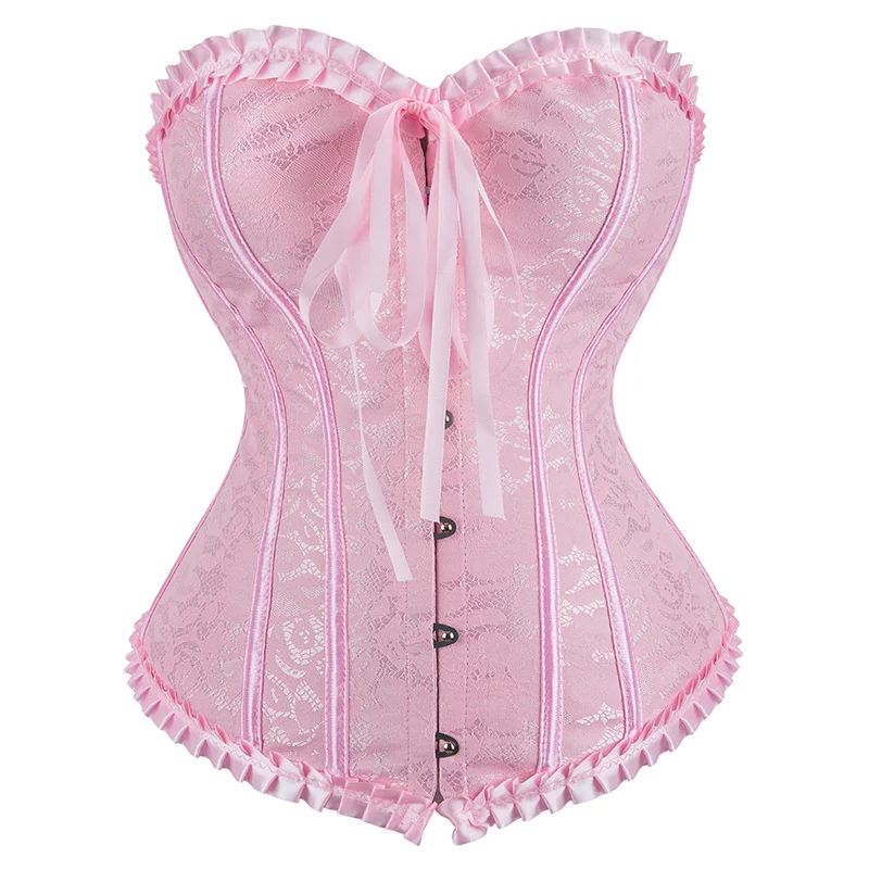 

Sapubonva Pink Corset Bustier Top for Women Plus Size Overbust Flower Lingerie Sexy Victorian Lace Overlay Vintage Korsett