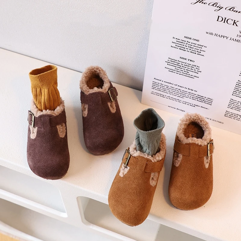 Suede Leather Baby Boys Cotton-padded Shoes Genuine Leather Children's Casual Shoes Winter Fashion Kids Birkenstockshoes