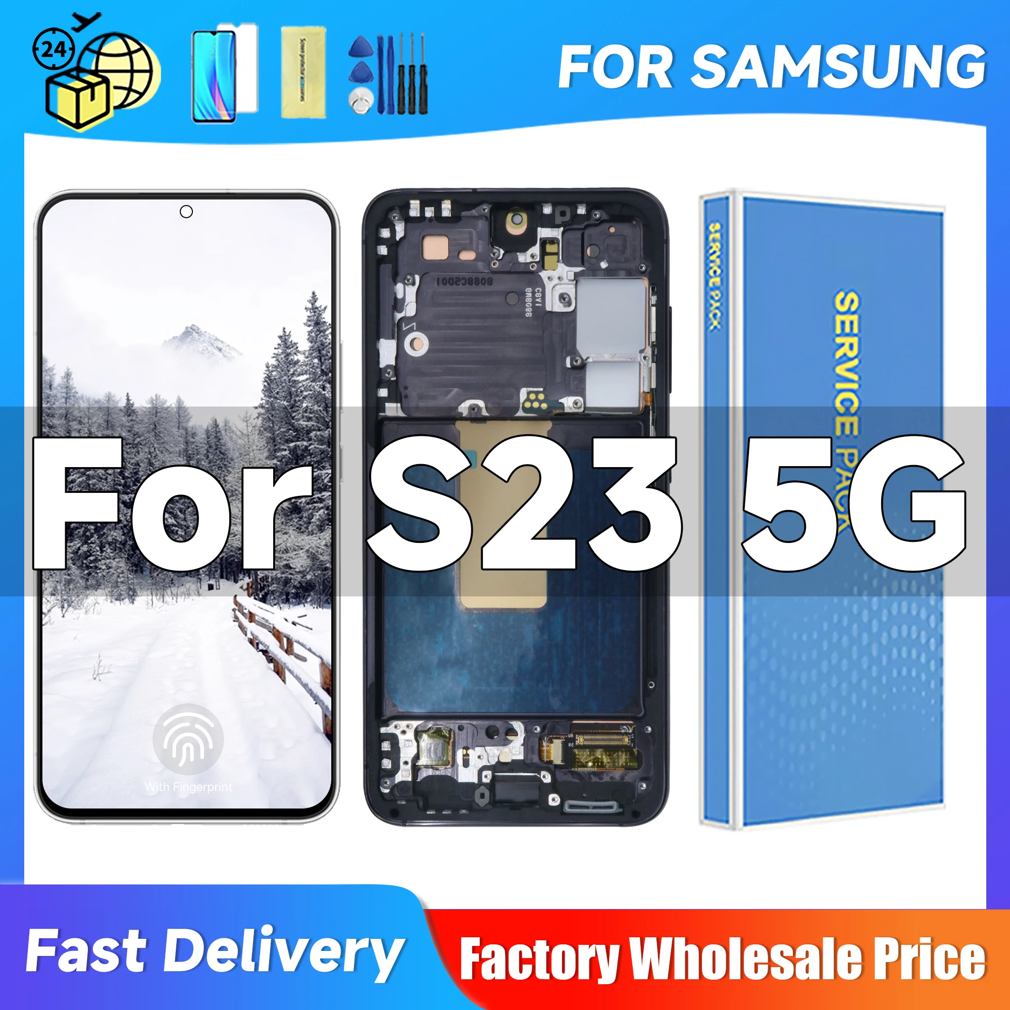 AMOLED 6.1 inch S23 For Samsung Galaxy S23 5G LCD No Defects S911 S911B S911U Display Touch Screen Assembly with back cover