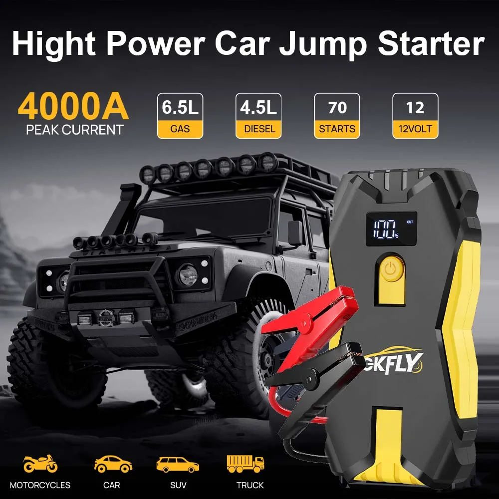 GKFLY Rozrusznik Samochodowy 12V 18800mAh Power Bank Ładowarka Samochodowa 3000A/4000A Urządzenie Rozruchowe Awaryjny Booster do Samochodów Benzynowych i Diesla — zdjęcie 4