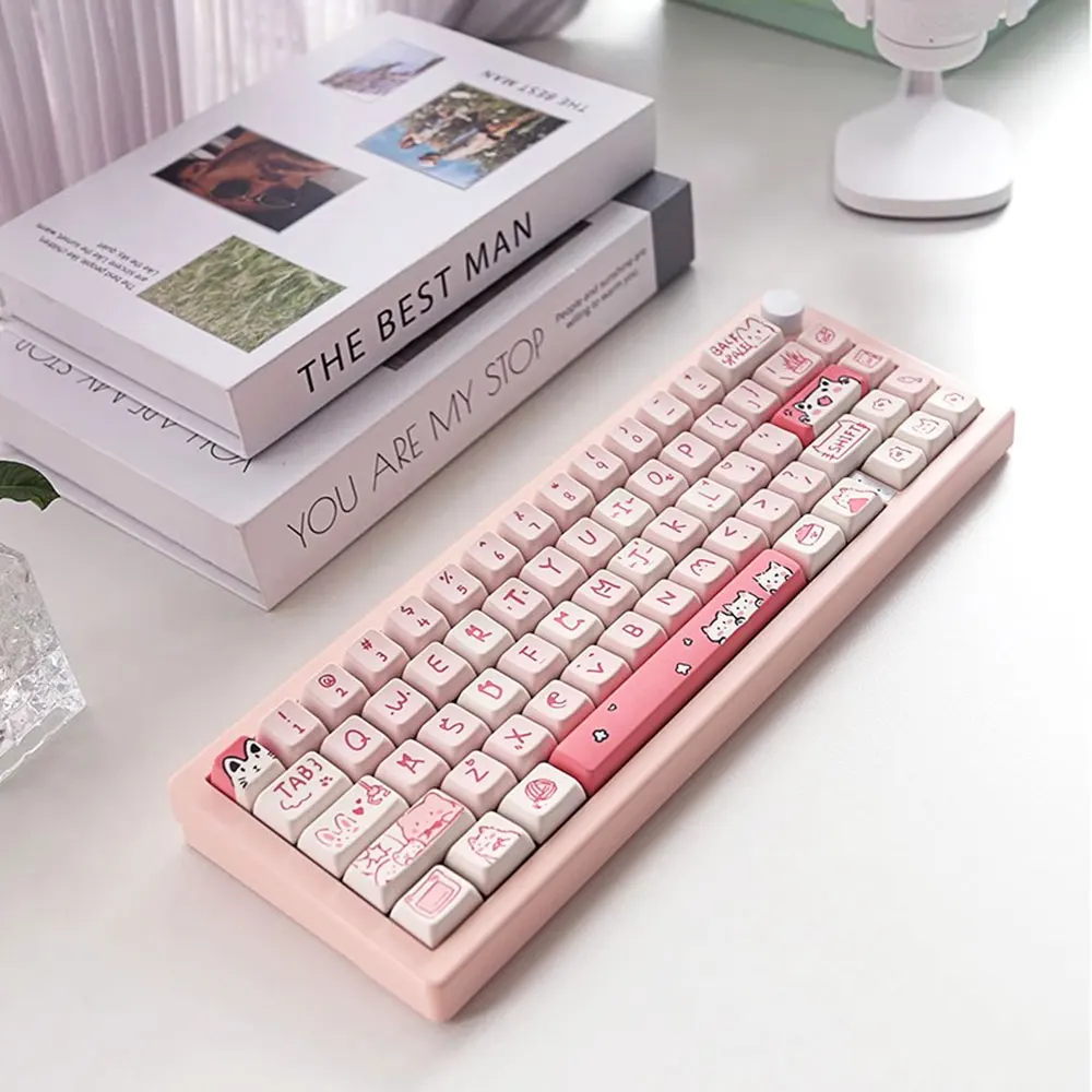 USLION 146/66 Keys MDA Profile Pink Cat Keycaps For Gaming Mechanical Keyboard Mx Switch PBT Sublimation Customized DIY Key Caps